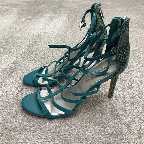 Christian Siriano High Heels Strappy Sandals Womens 8.5 Blue Snakeskin Leather - Picture 2 of 15